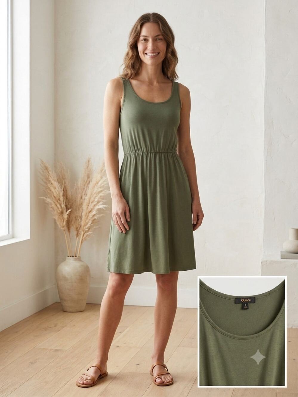 Quince Tencel Jersey Fit & Flare Mini Dress Sage Small